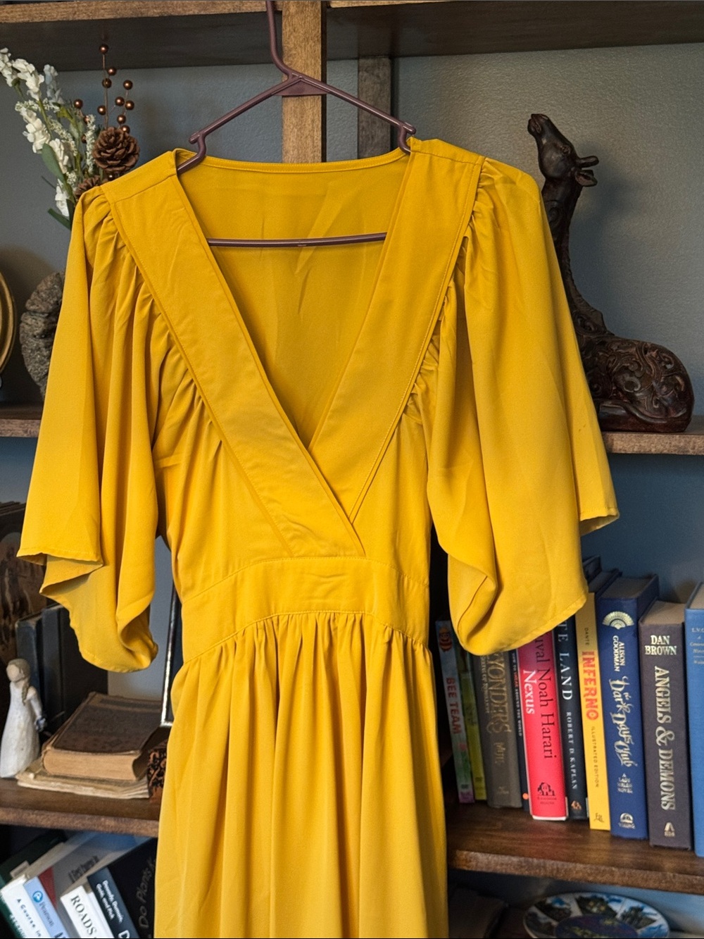Amazon Essentials Mustard Yellow V-Neck Tiered Maxi Dress - Picture 2 of 4